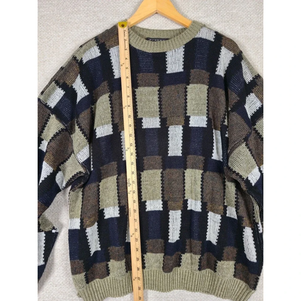 Protege‎ Collection Vintage 90s Geometric Block Knit Sweater Mens XL Made in USA